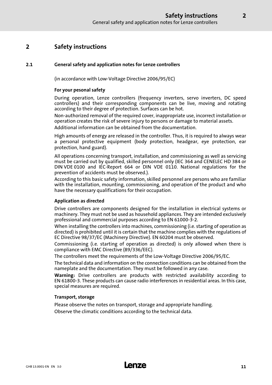 2 safety instructions, Safety instructions, 2safety instructions | Lenze E931Ex User Manual | Page 11 / 47