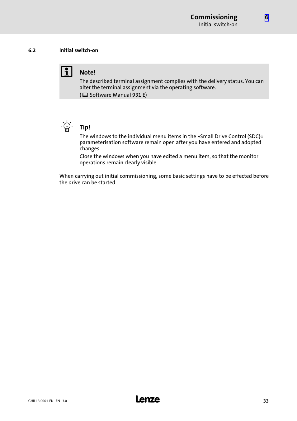 2 initial switch-on, Initial switch−on | Lenze E931Ex User Manual | Page 33 / 47
