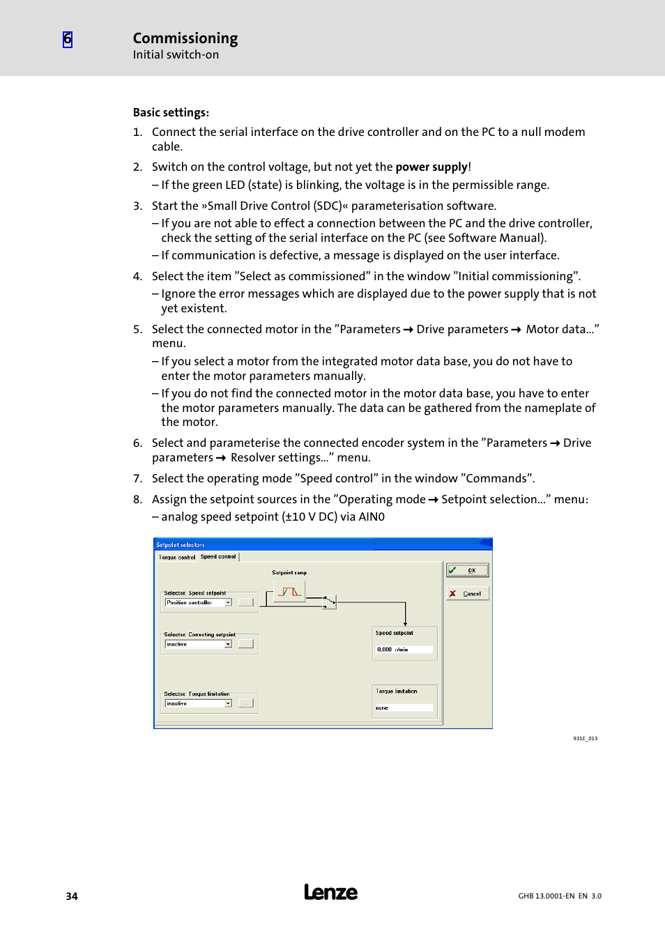 Commissioning | Lenze E931Ex User Manual | Page 34 / 47