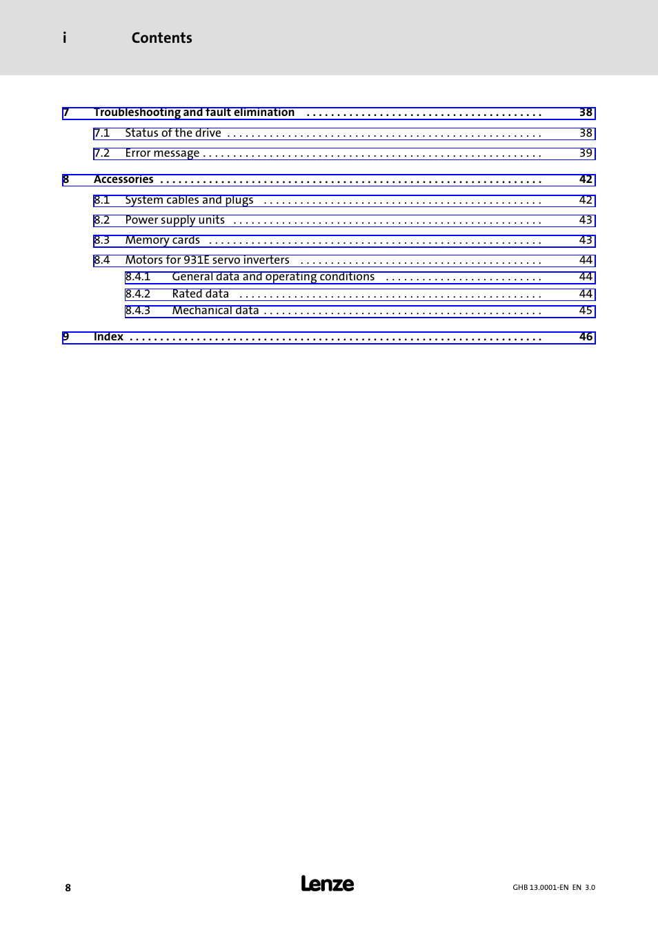 Contents i | Lenze E931Ex User Manual | Page 8 / 47