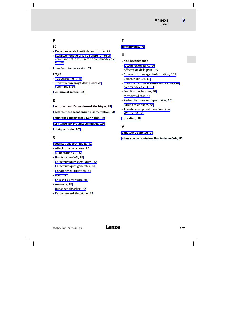 Lenze EPM−H315 User Manual | Page 107 / 108