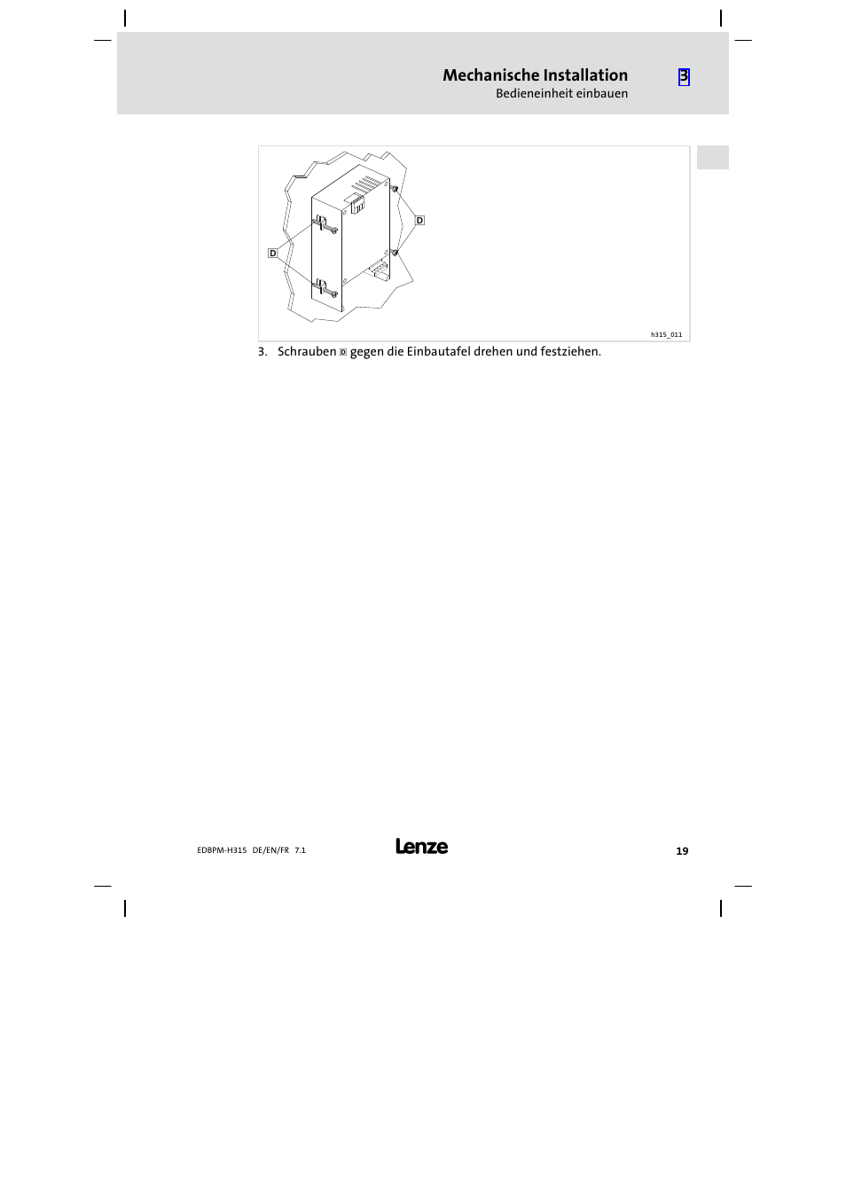 Mechanische installation | Lenze EPM−H315 User Manual | Page 19 / 108