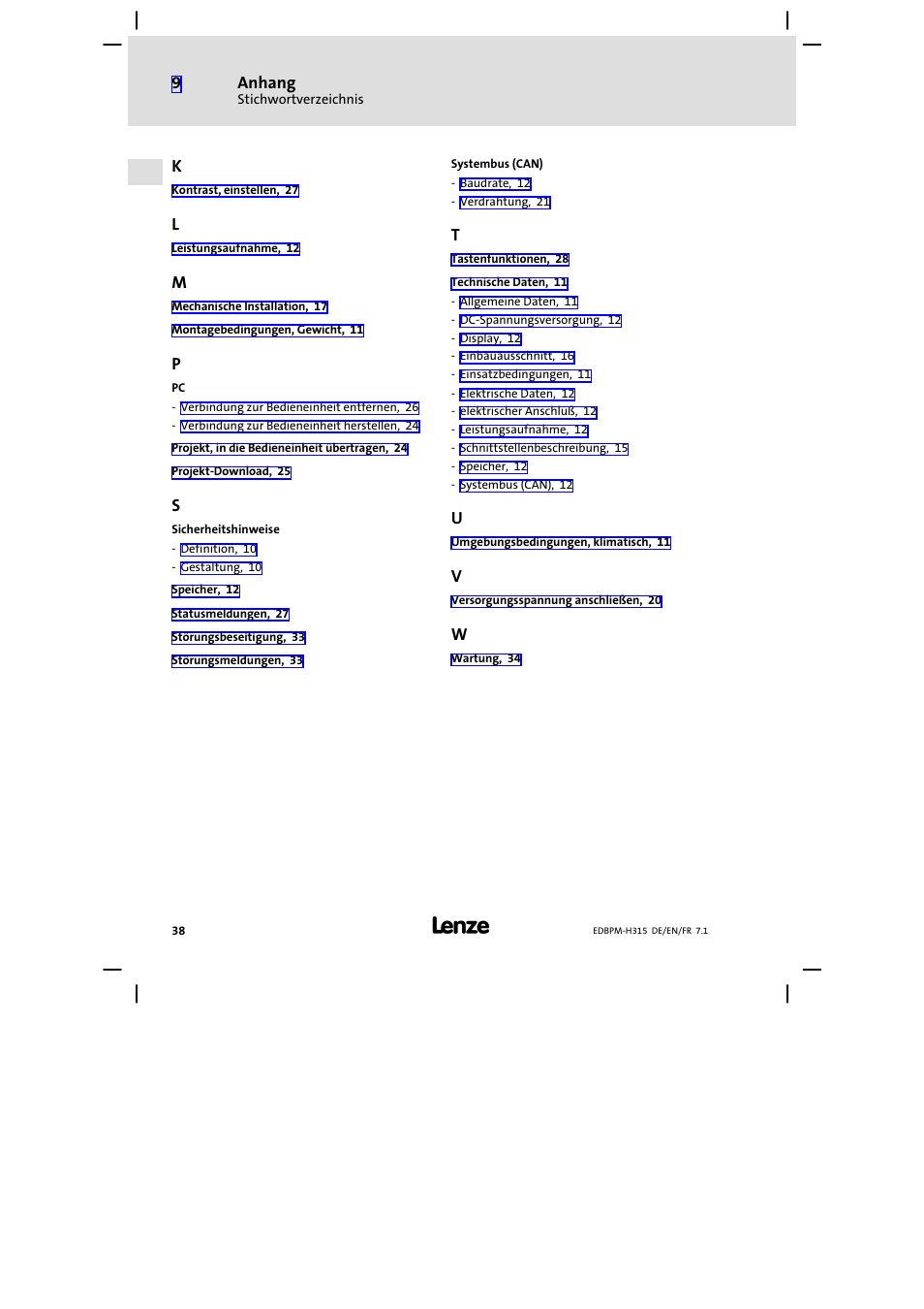 Lenze EPM−H315 User Manual | Page 38 / 108