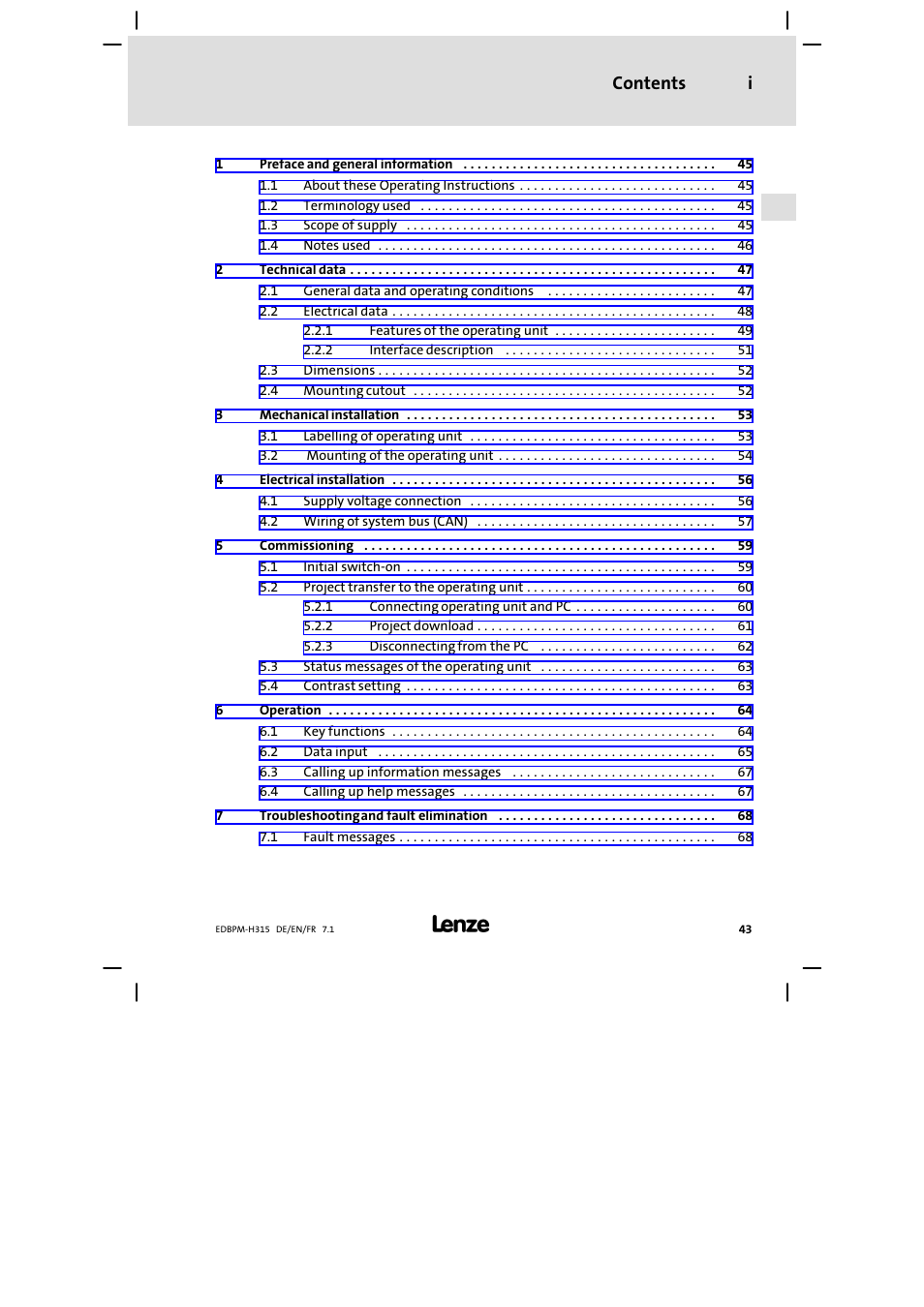 Lenze EPM−H315 User Manual | Page 43 / 108