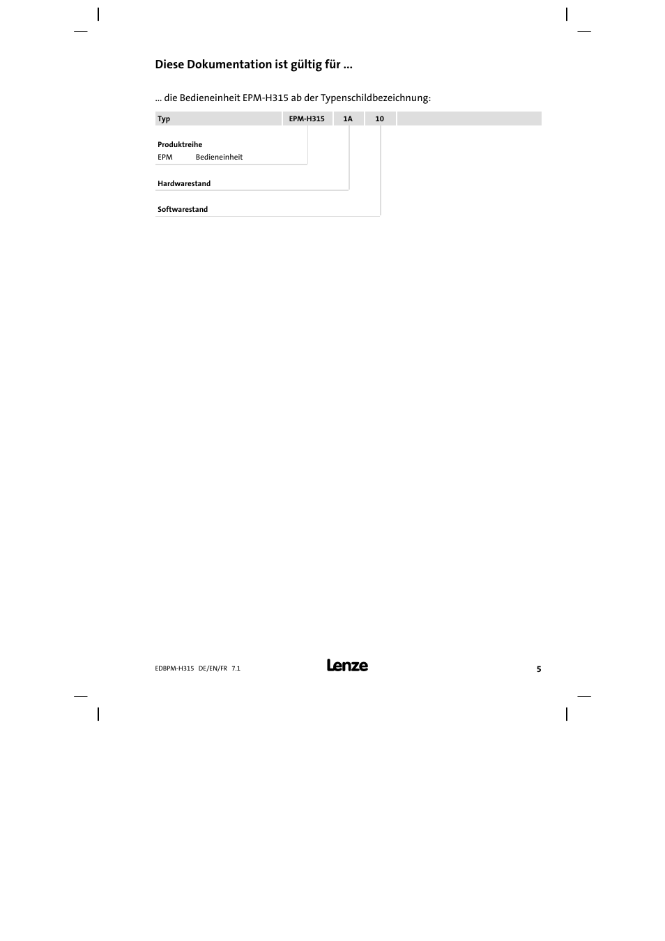 Diese dokumentation ist gültig für | Lenze EPM−H315 User Manual | Page 5 / 108