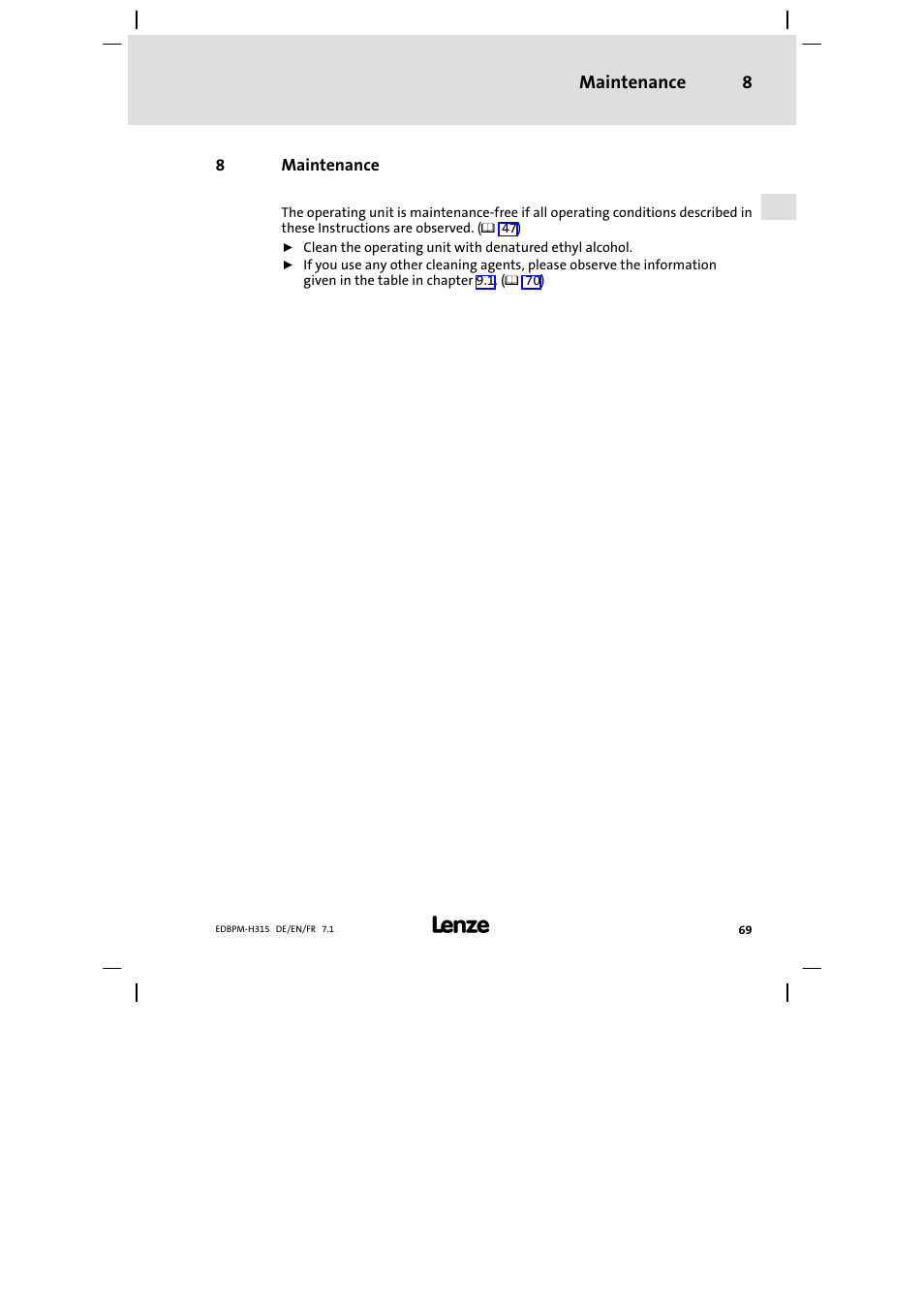 Maintenance | Lenze EPM−H315 User Manual | Page 69 / 108