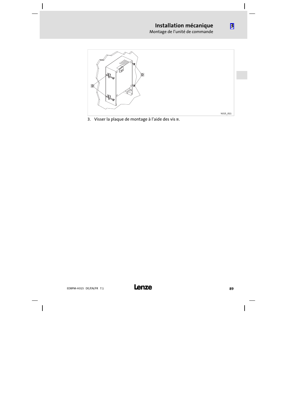 Installation mécanique | Lenze EPM−H315 User Manual | Page 89 / 108