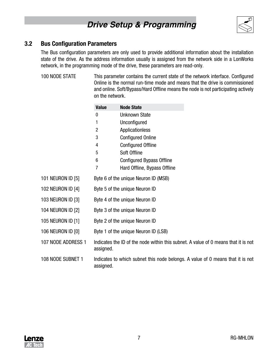 2 bus configuration parameters, Bus configuration parameters, Drive setup & programming | Lenze MCH Series Drives User Manual | Page 10 / 27