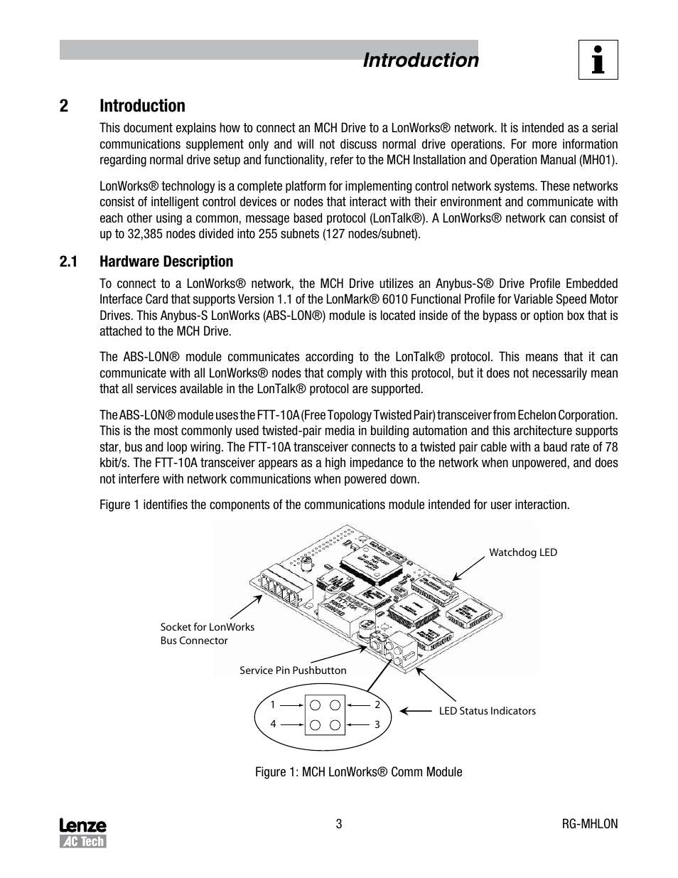 2 introduction, 1 hardware description, Hardware description | Introduction, 2introduction | Lenze MCH Series Drives User Manual | Page 6 / 27