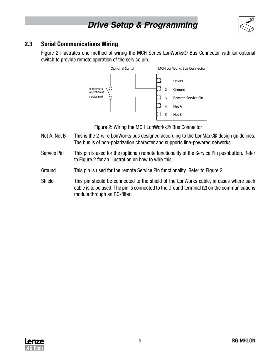 3 serial communications wiring, Serial communications wiring, Drive setup & programming | Lenze MCH Series Drives User Manual | Page 8 / 27