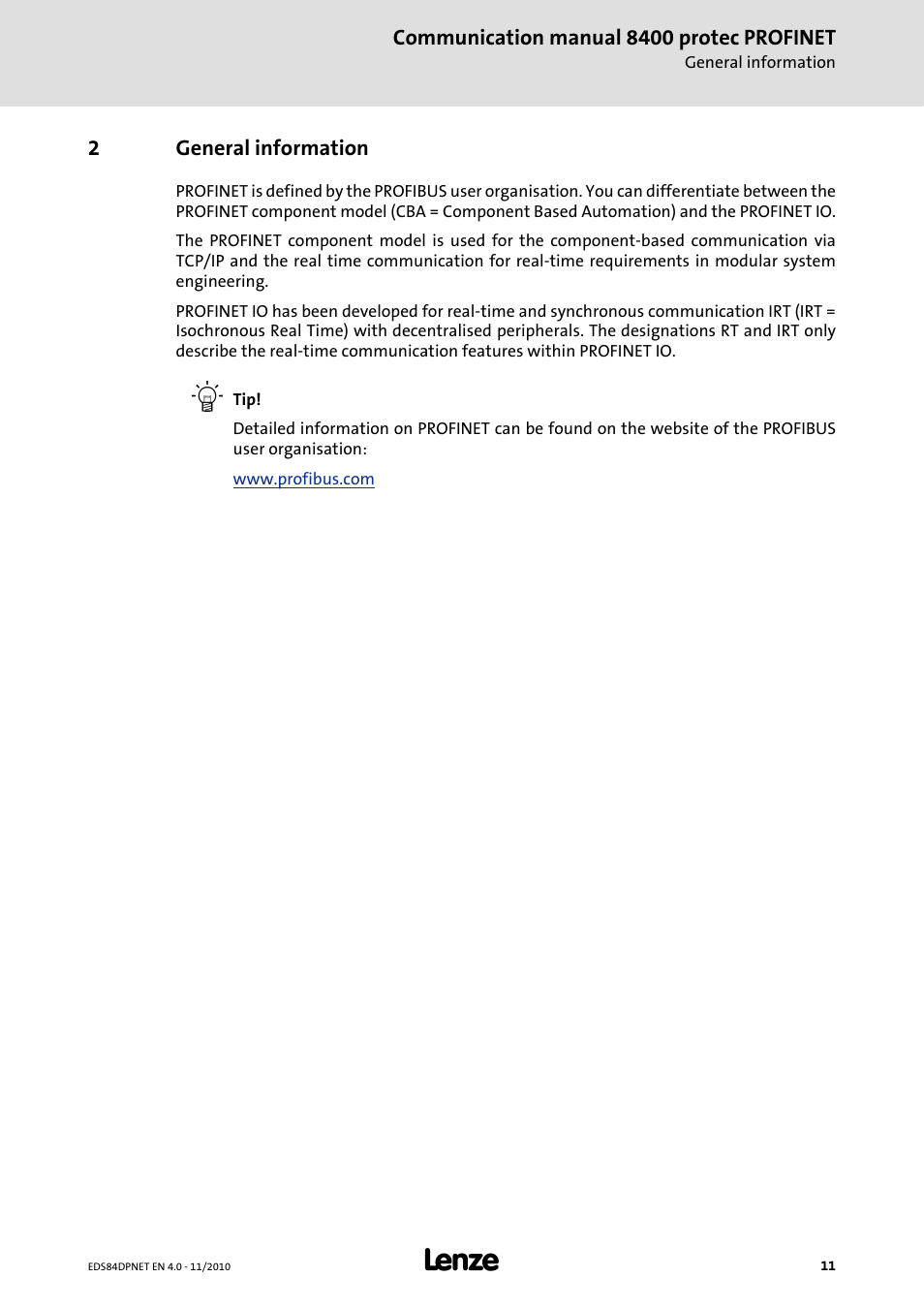2 general information, General information | Lenze E84DxxxxxxxxxR User Manual | Page 11 / 84
