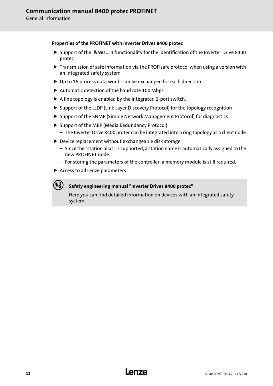 Lenze E84DxxxxxxxxxR User Manual | Page 12 / 84