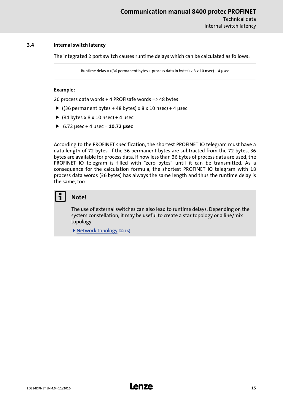 4 internal switch latency, Internal switch latency | Lenze E84DxxxxxxxxxR User Manual | Page 15 / 84