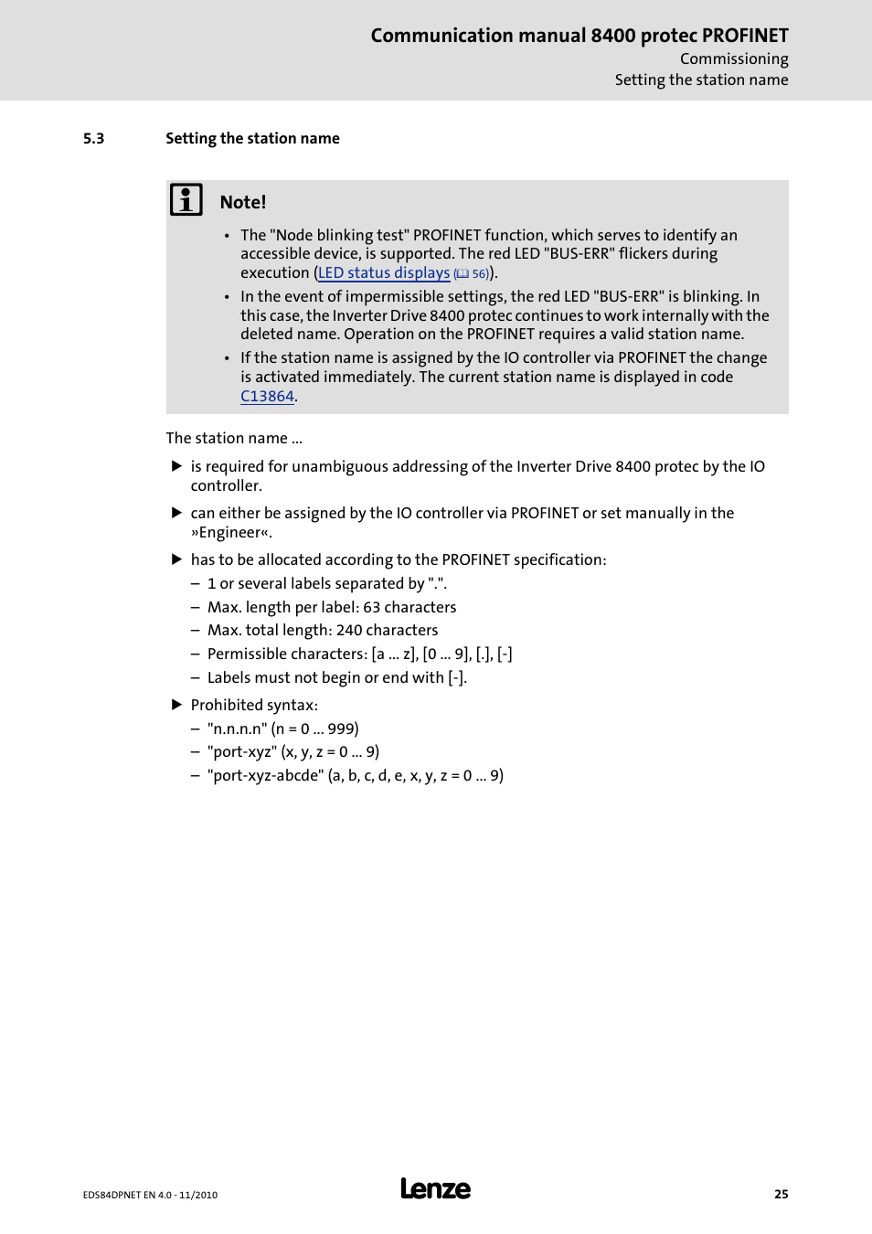 3 setting the station name, Setting the station name | Lenze E84DxxxxxxxxxR User Manual | Page 25 / 84