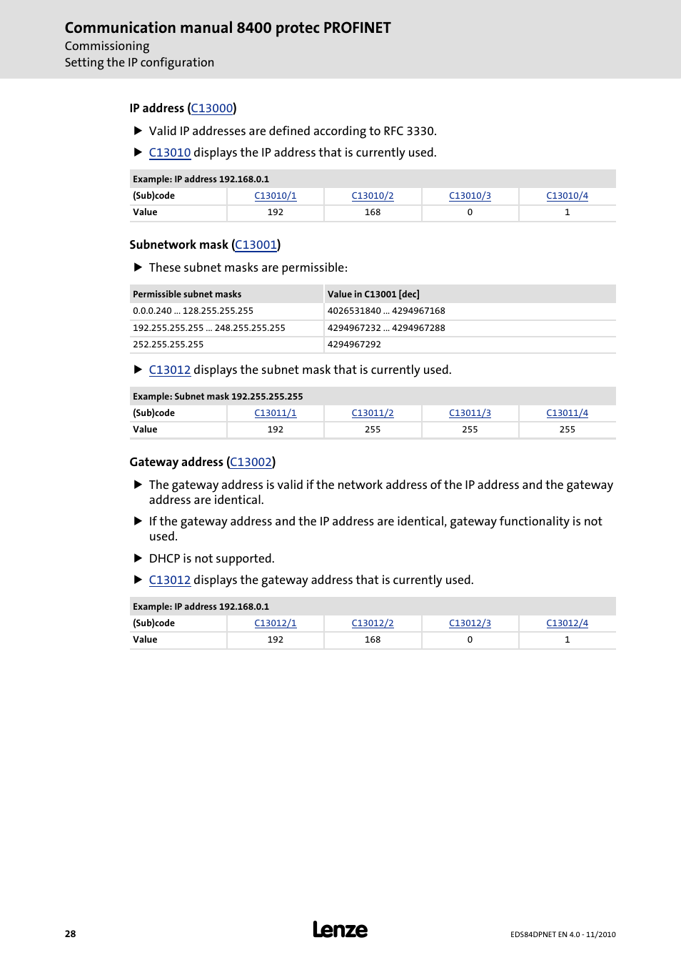 Communication manual 8400 protec profinet | Lenze E84DxxxxxxxxxR User Manual | Page 28 / 84