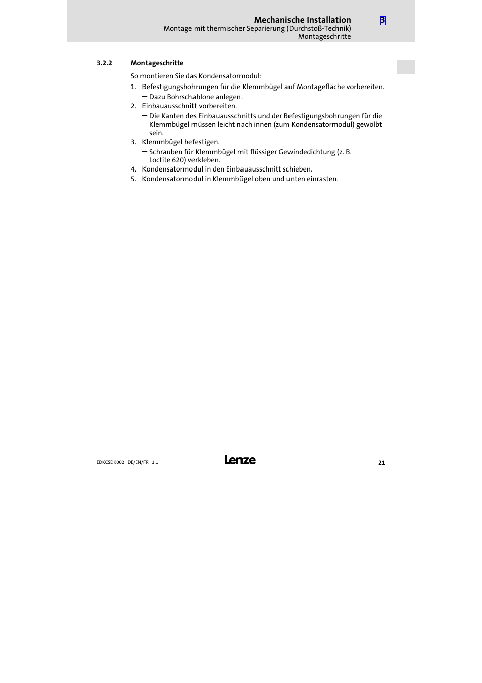 2 montageschritte, Montageschritte | Lenze ECSDKxxx User Manual | Page 21 / 94