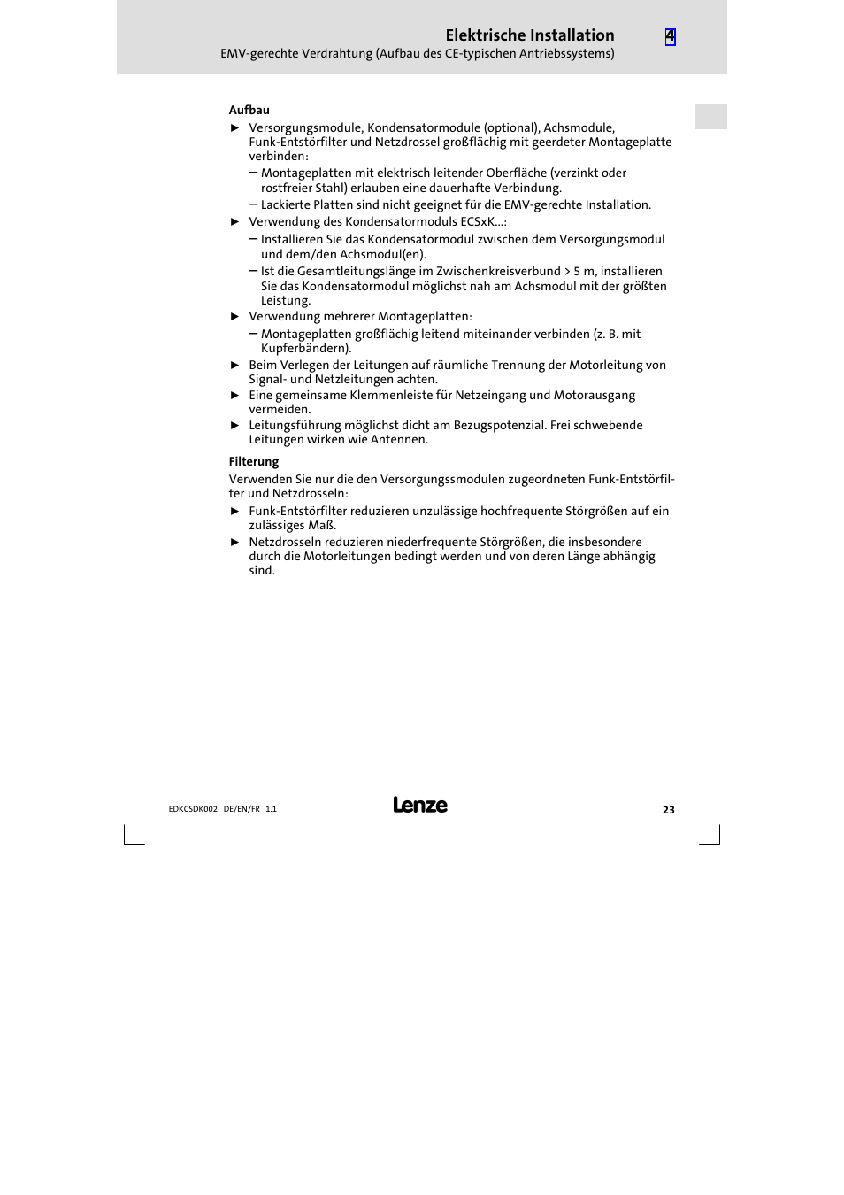 Elektrische installation | Lenze ECSDKxxx User Manual | Page 23 / 94