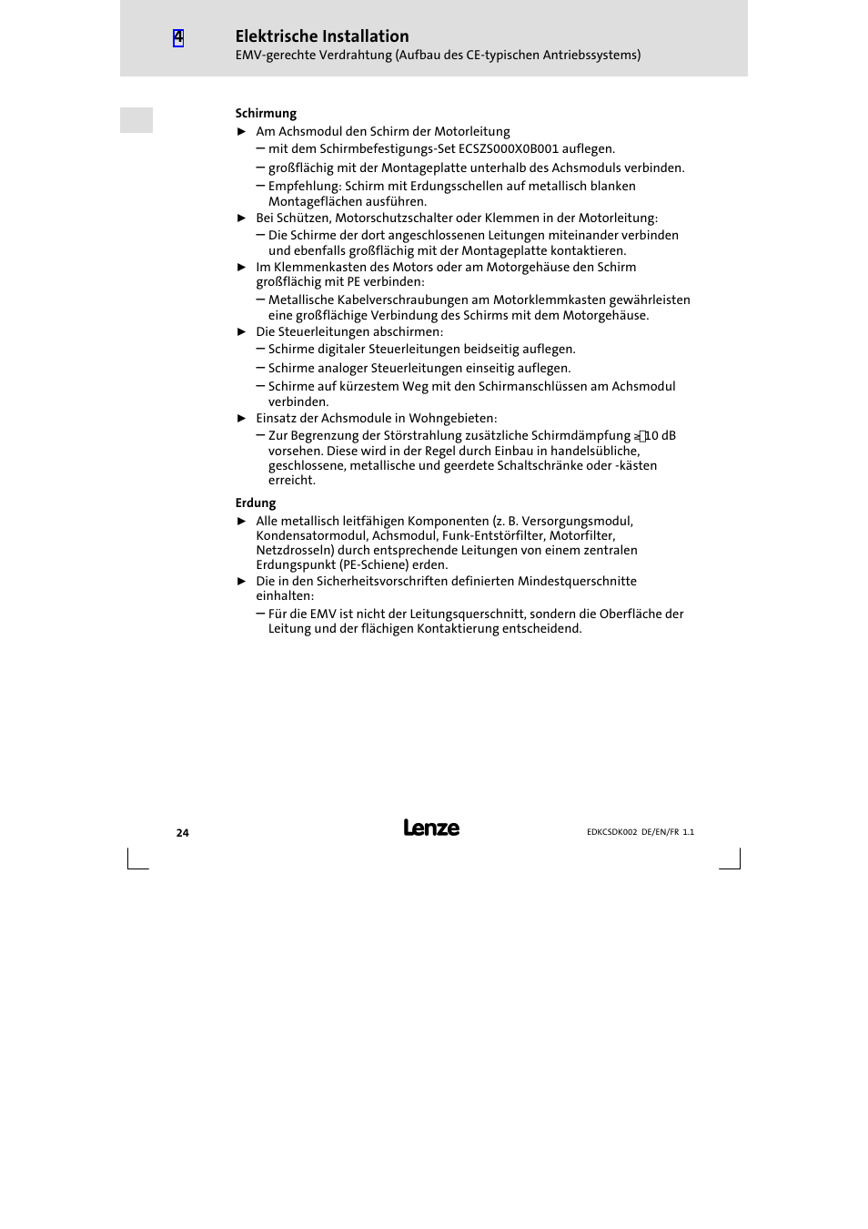 Elektrische installation | Lenze ECSDKxxx User Manual | Page 24 / 94