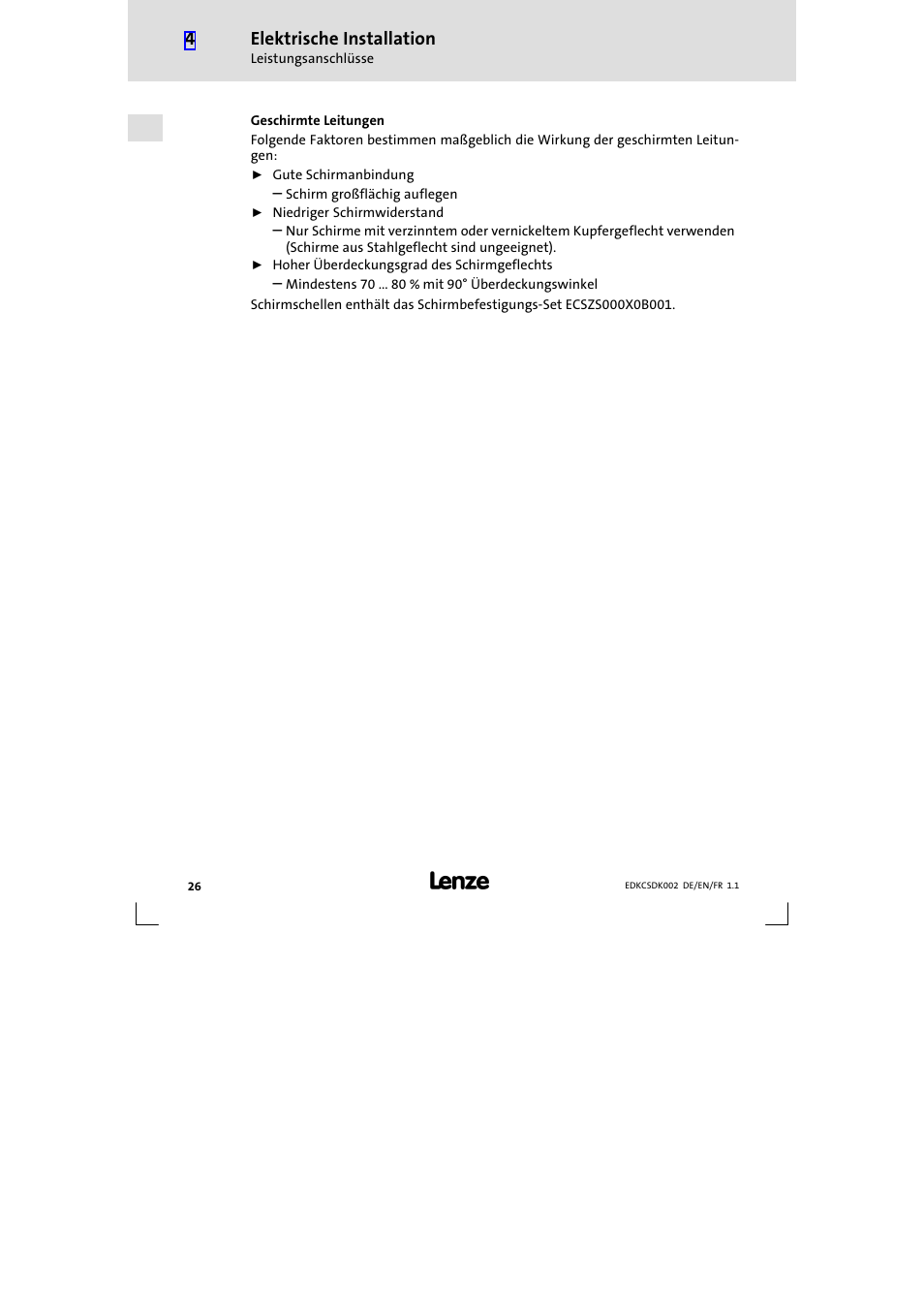 Elektrische installation | Lenze ECSDKxxx User Manual | Page 26 / 94