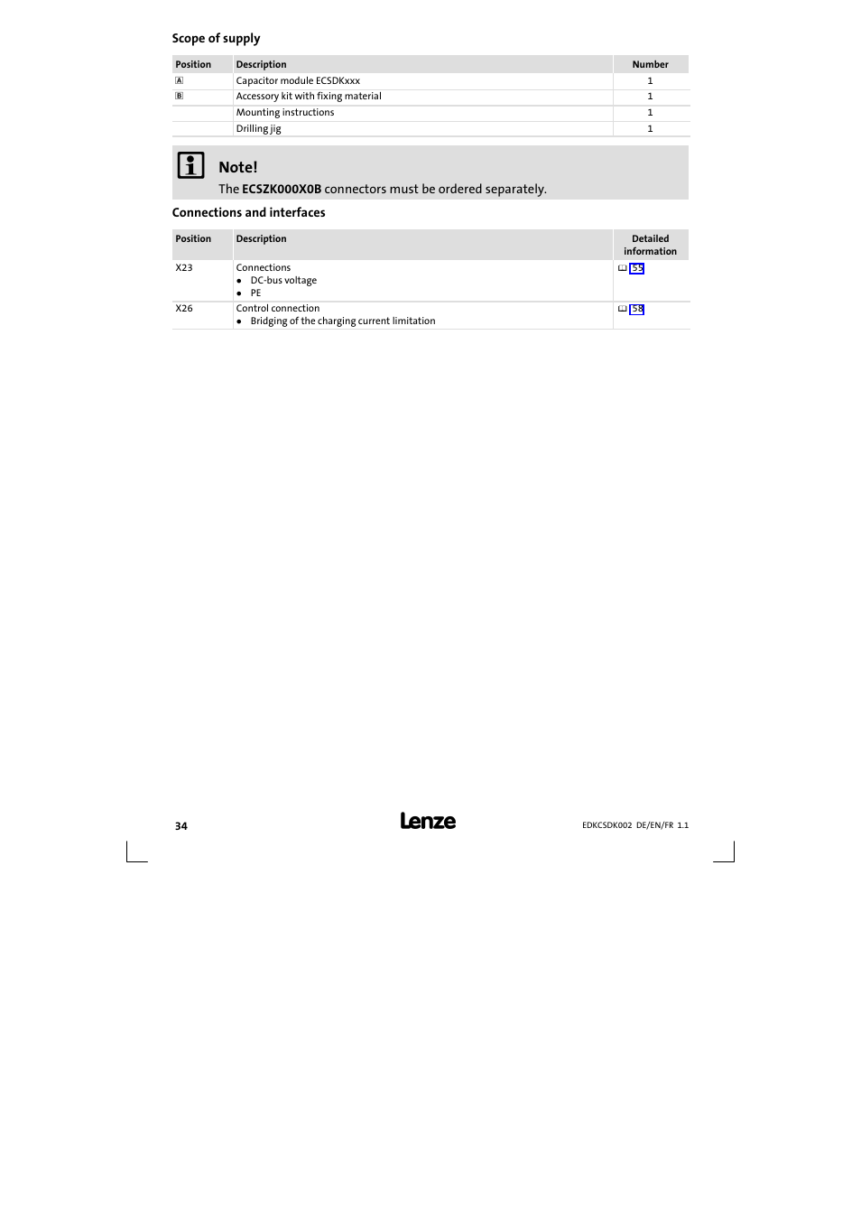 Scope of supply, Connections and interfaces | Lenze ECSDKxxx User Manual | Page 34 / 94