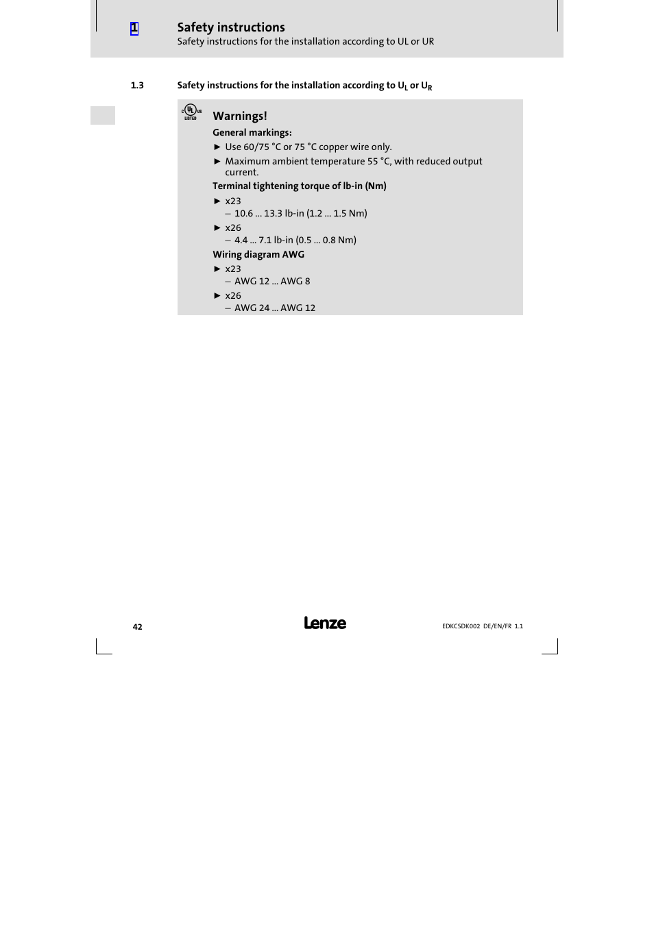 Safety instructions | Lenze ECSDKxxx User Manual | Page 42 / 94