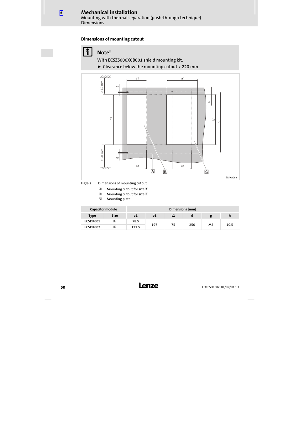 Mechanical installation | Lenze ECSDKxxx User Manual | Page 50 / 94