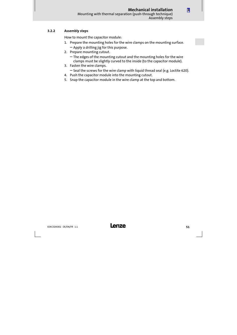 2 assembly steps, Assembly steps | Lenze ECSDKxxx User Manual | Page 51 / 94