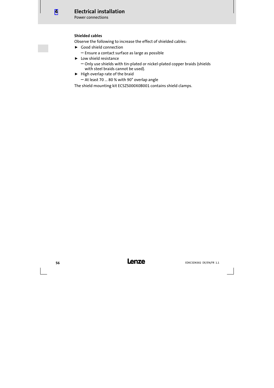 Electrical installation | Lenze ECSDKxxx User Manual | Page 56 / 94