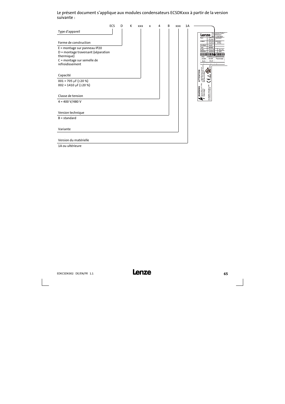 Le présent document s'applique aux | Lenze ECSDKxxx User Manual | Page 65 / 94