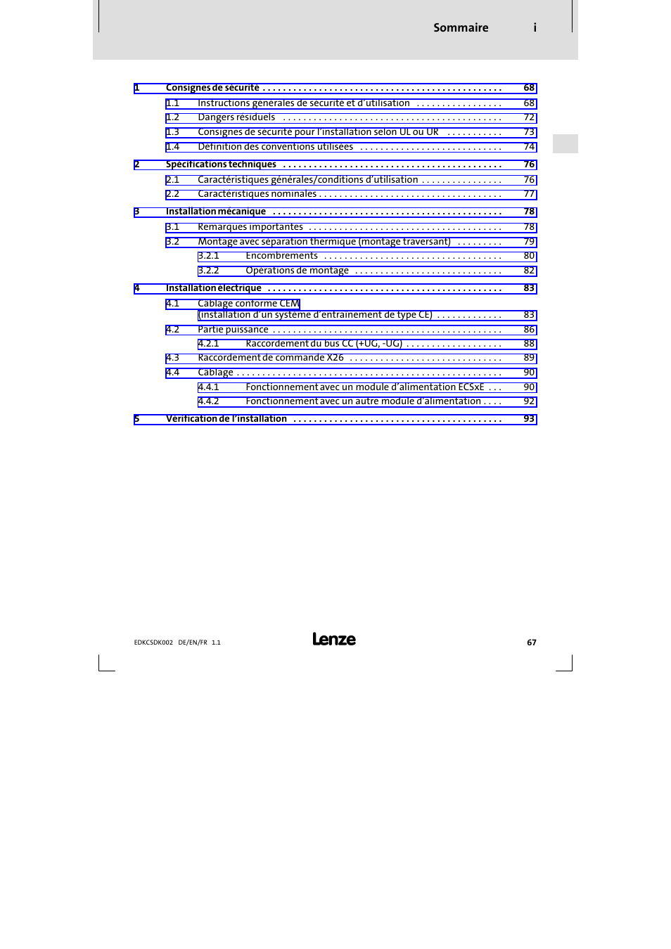 Sommaire | Lenze ECSDKxxx User Manual | Page 67 / 94