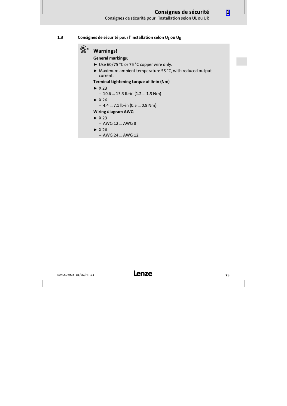 Consignes de sécurité | Lenze ECSDKxxx User Manual | Page 73 / 94