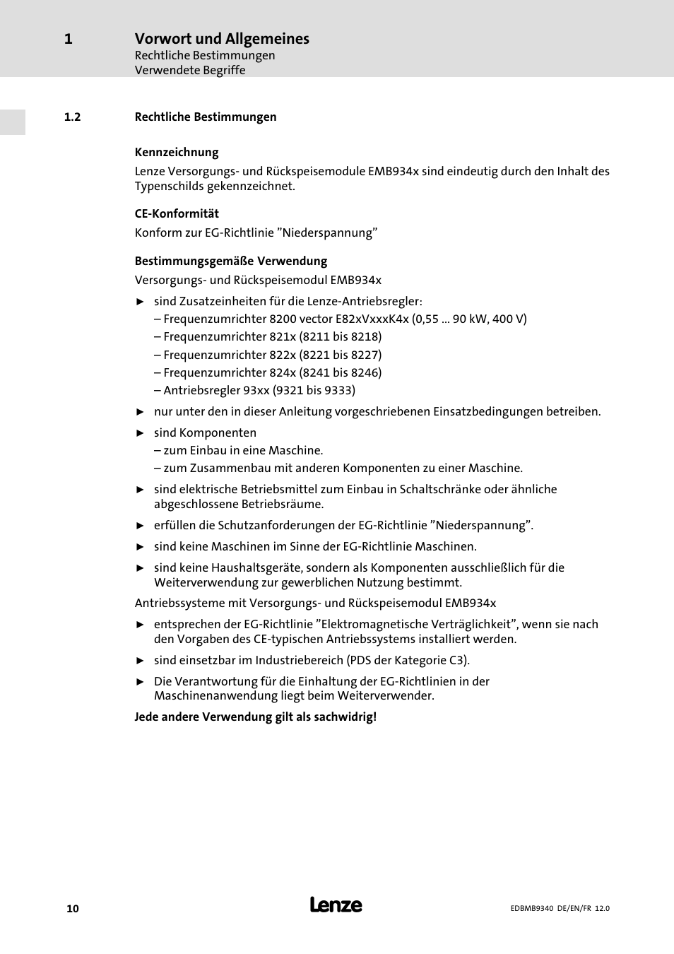 Rechtliche bestimmungen, Vorwort und allgemeines | Lenze EMB934x User Manual | Page 10 / 206