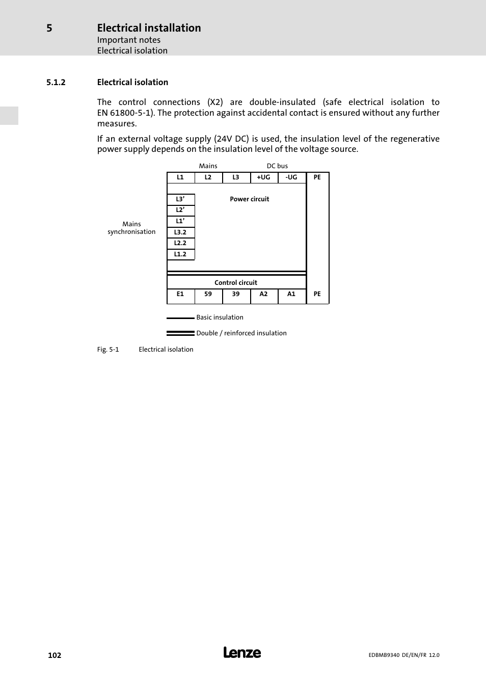 Electrical isolation, Electrical installation | Lenze EMB934x User Manual | Page 102 / 206