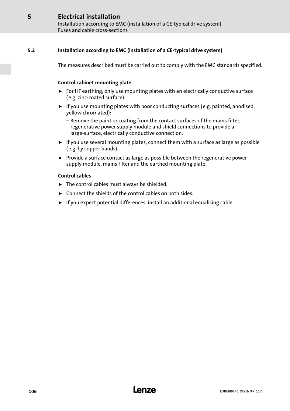 Electrical installation | Lenze EMB934x User Manual | Page 106 / 206