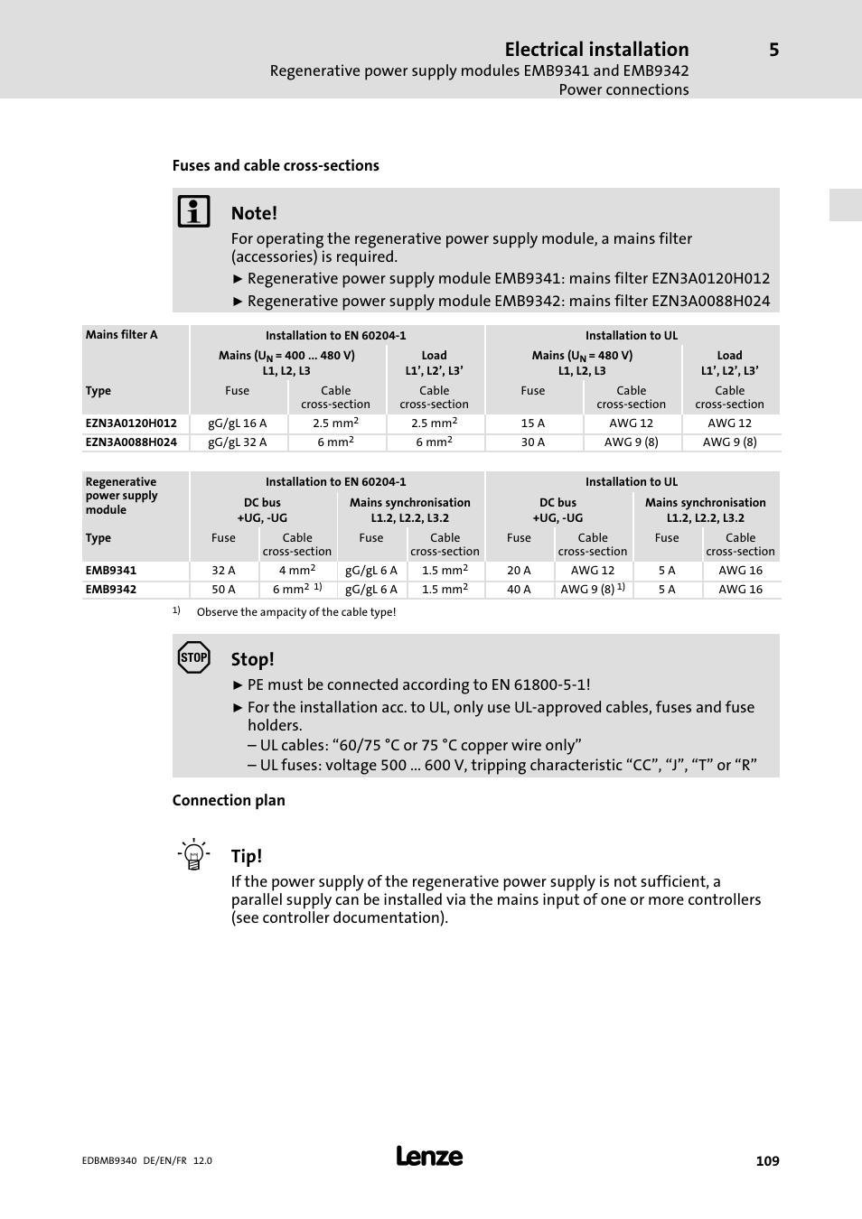 Electrical installation, Stop | Lenze EMB934x User Manual | Page 109 / 206