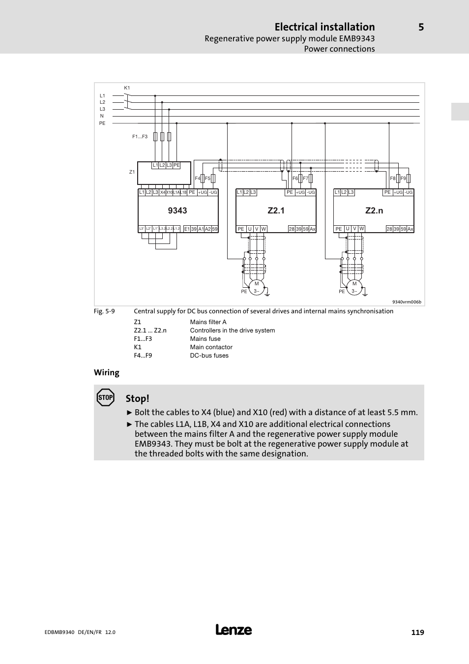 Electrical installation, Stop, Wiring | Lenze EMB934x User Manual | Page 119 / 206