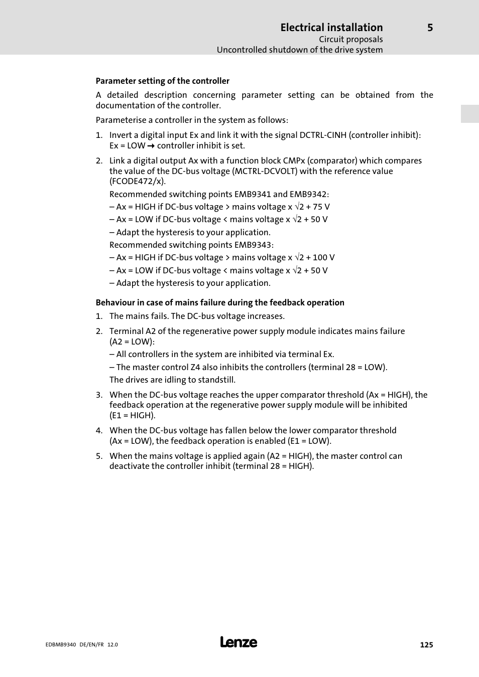 Electrical installation | Lenze EMB934x User Manual | Page 125 / 206