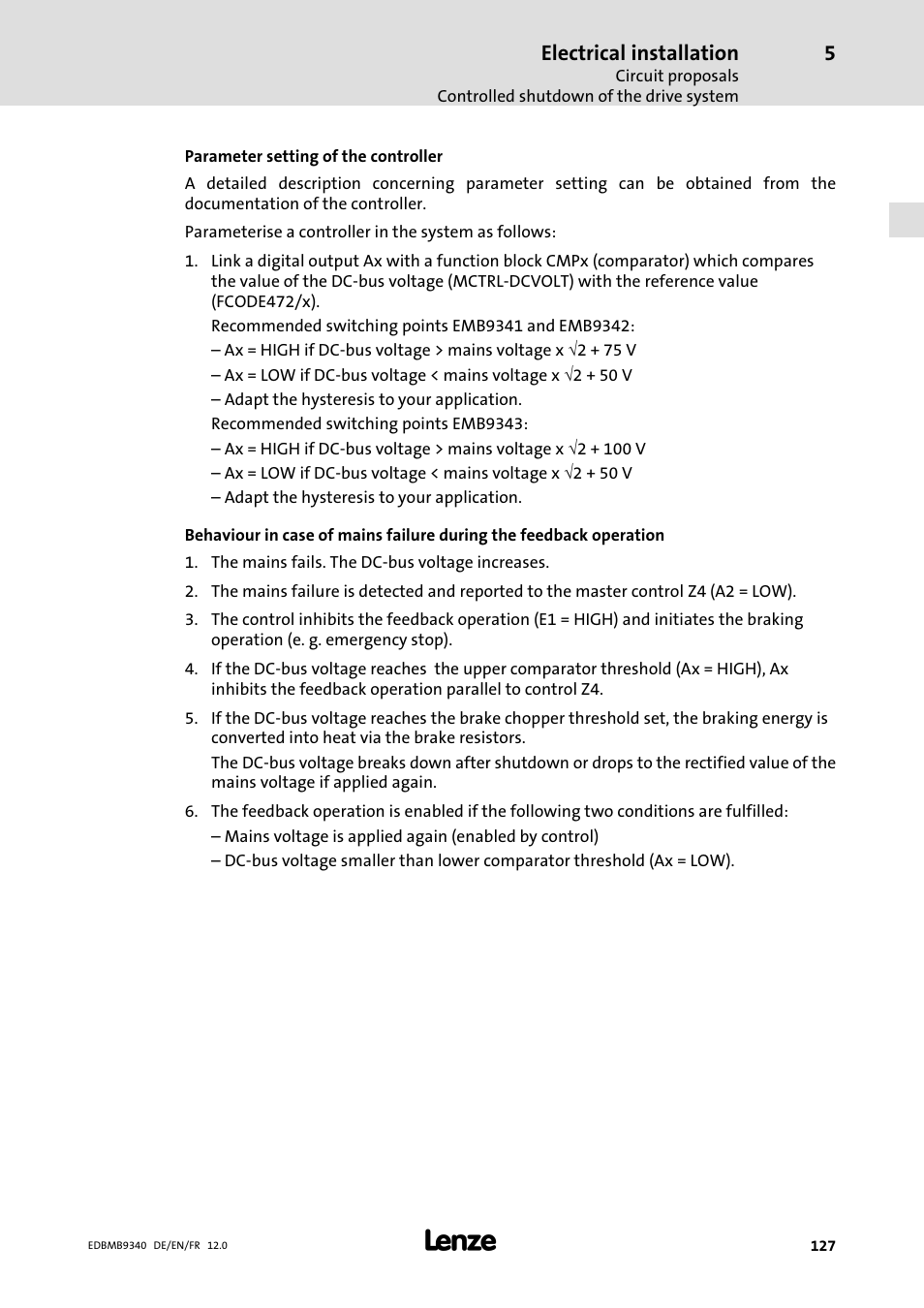 Electrical installation | Lenze EMB934x User Manual | Page 127 / 206