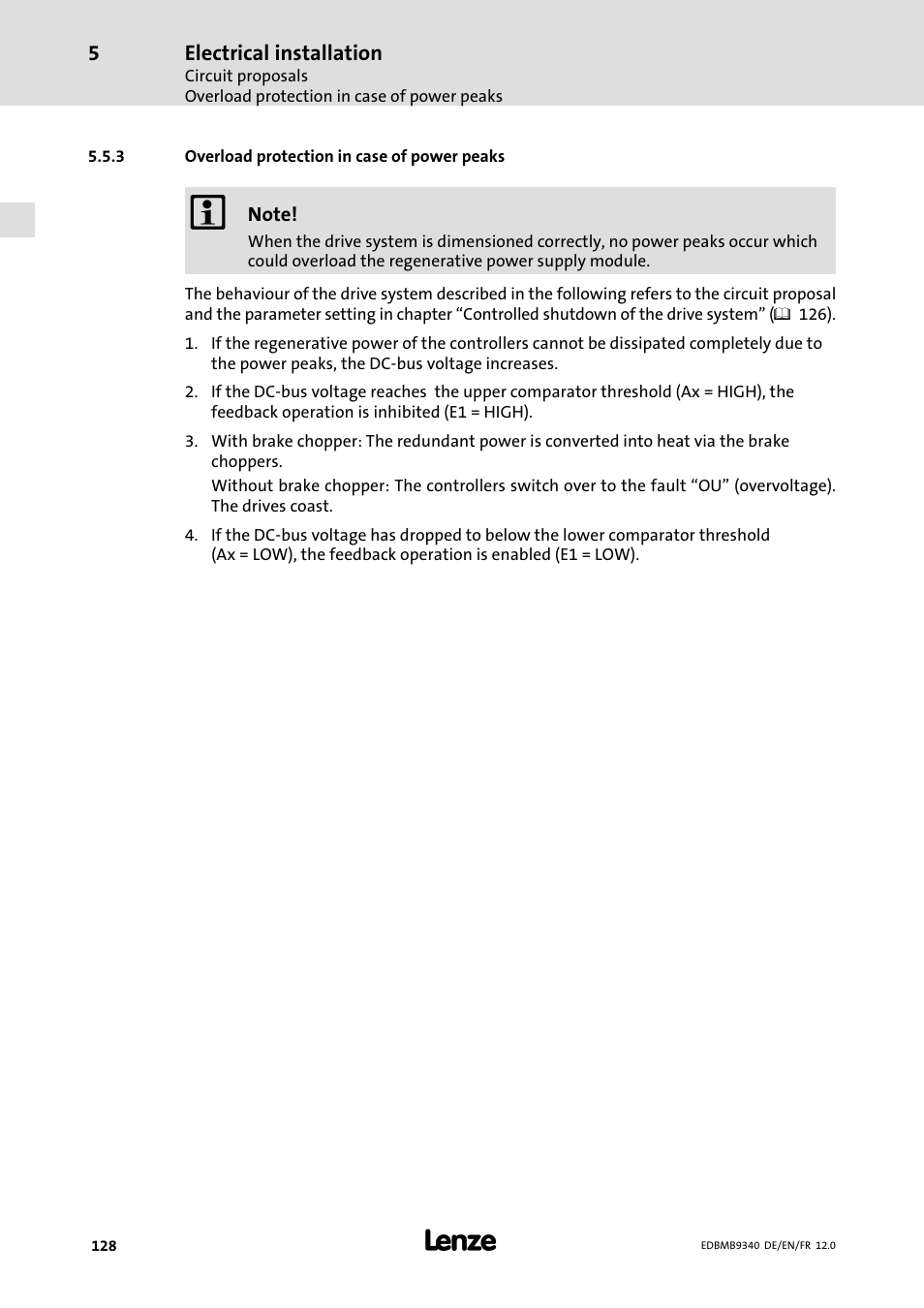 Overload protection in case of power peaks | Lenze EMB934x User Manual | Page 128 / 206