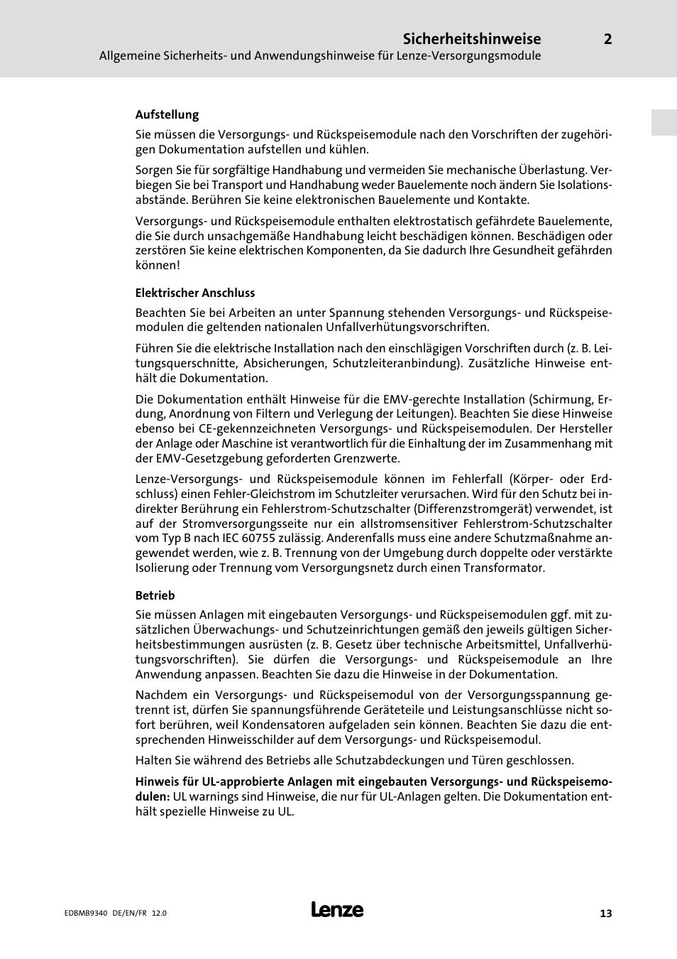 Sicherheitshinweise | Lenze EMB934x User Manual | Page 13 / 206