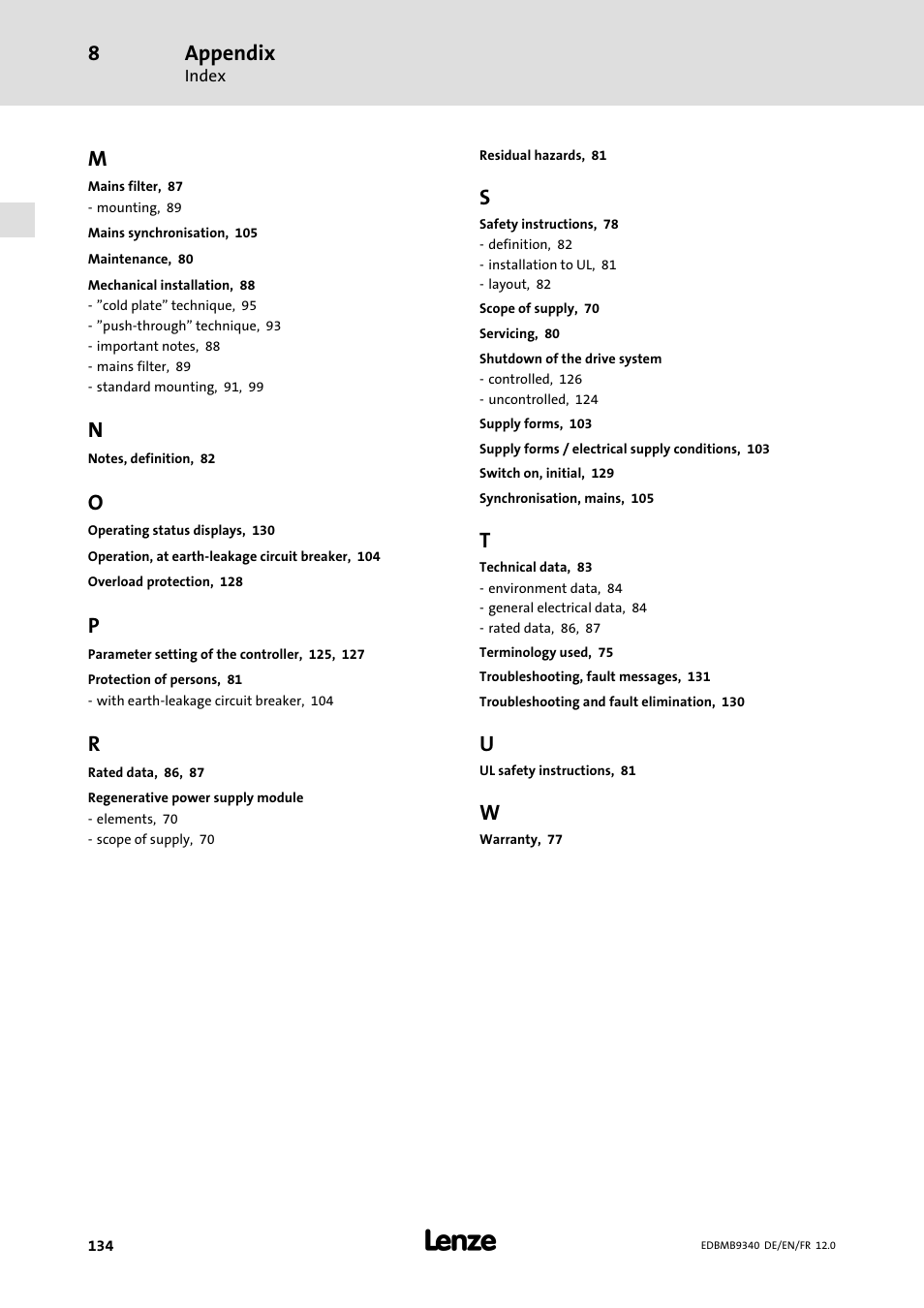 Appendix | Lenze EMB934x User Manual | Page 134 / 206