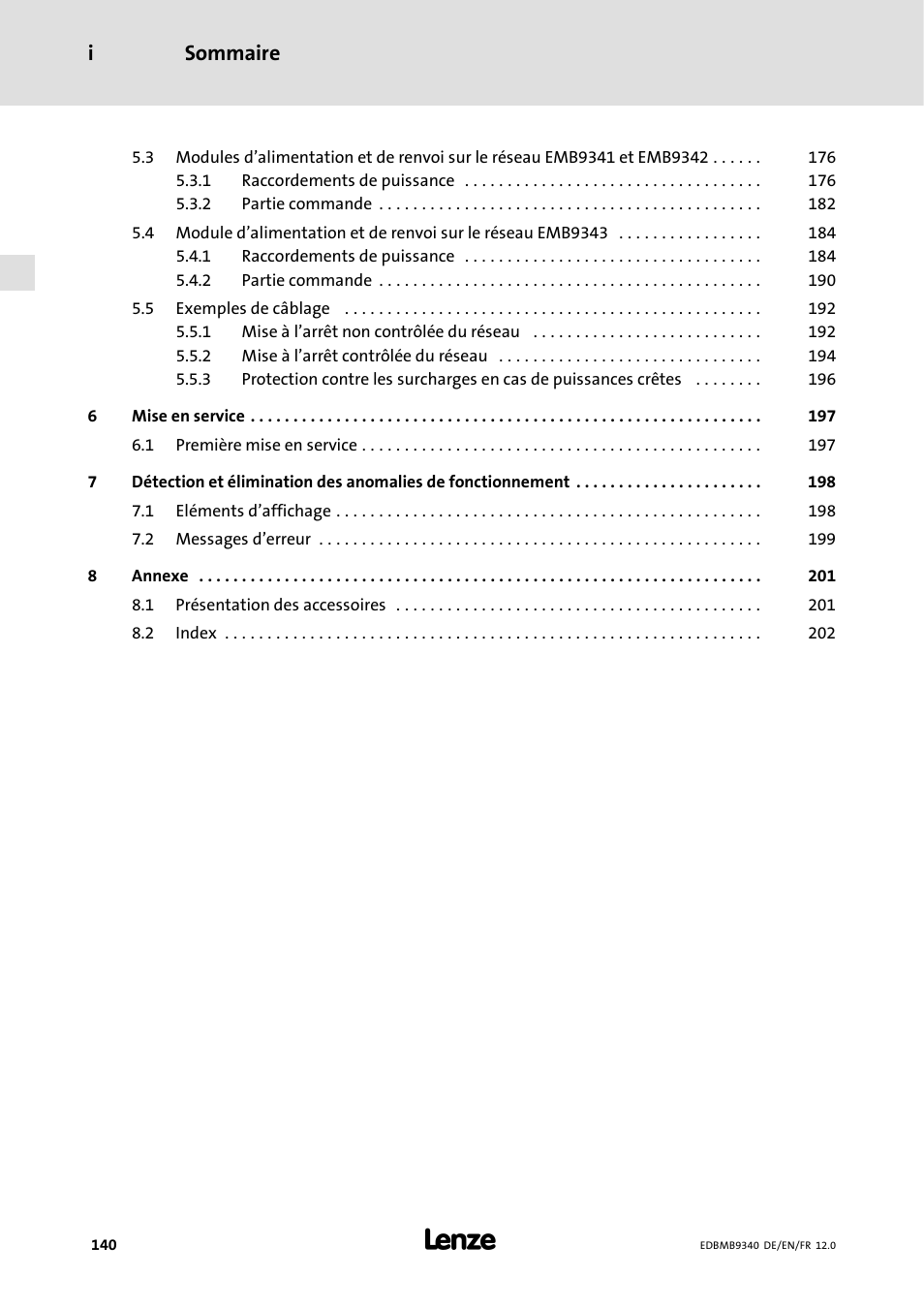 Sommaire i | Lenze EMB934x User Manual | Page 140 / 206