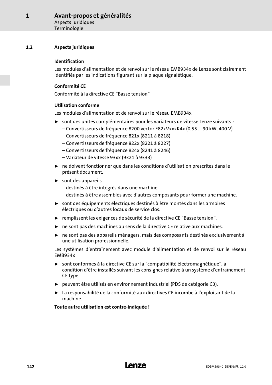 Aspects juridiques, 2 aspects juridiques, Avant−propos et généralités | Lenze EMB934x User Manual | Page 142 / 206