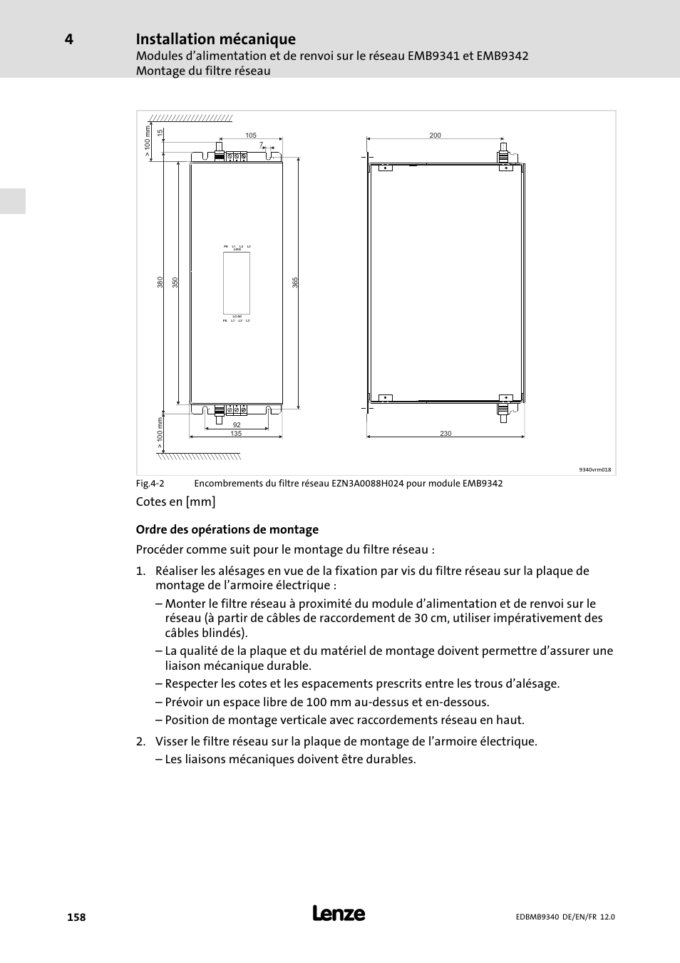 Installation mécanique | Lenze EMB934x User Manual | Page 158 / 206