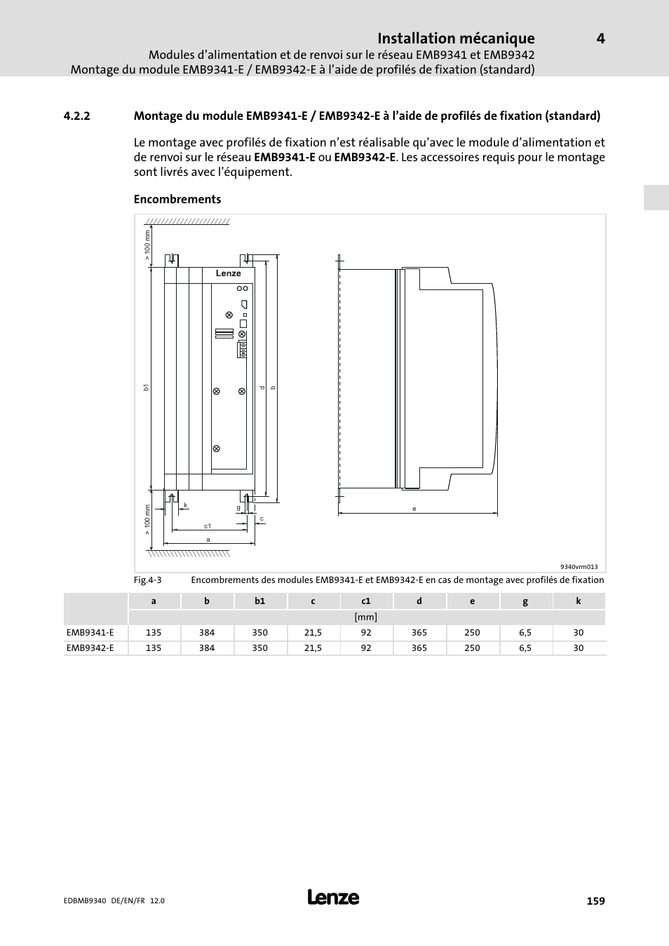 Standard), Installation mécanique | Lenze EMB934x User Manual | Page 159 / 206