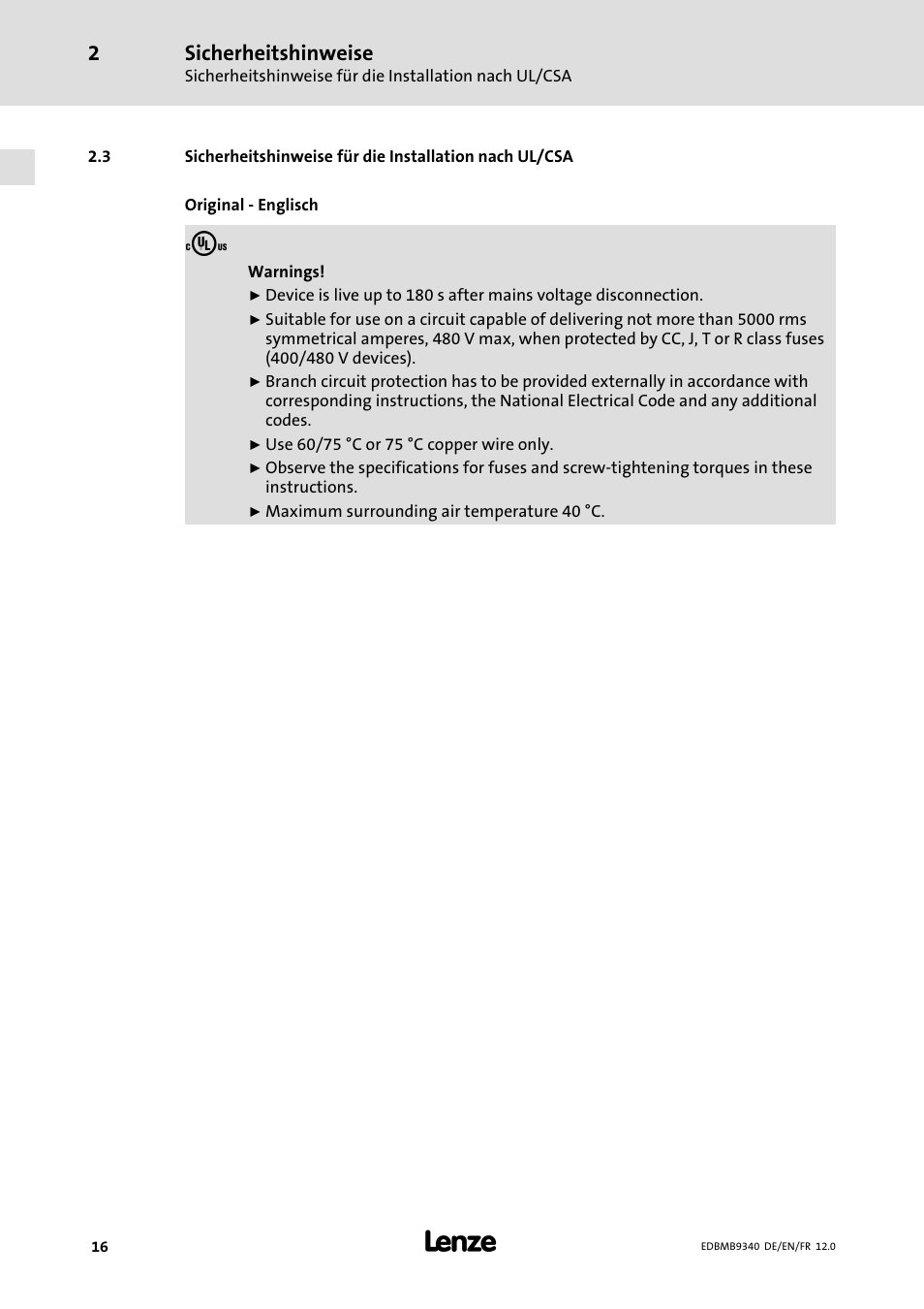 Sicherheitshinweise | Lenze EMB934x User Manual | Page 16 / 206