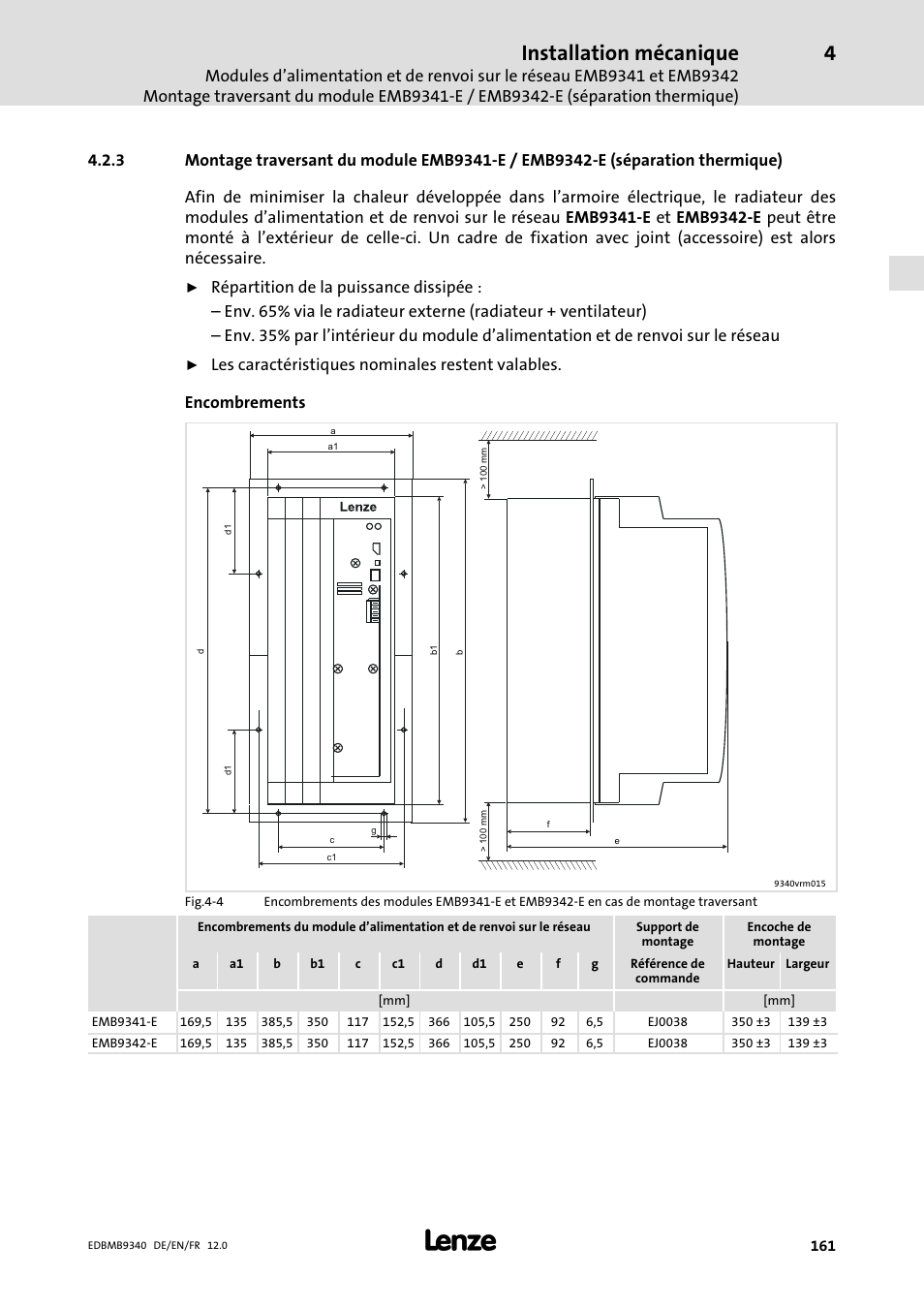 Thermique), Installation mécanique | Lenze EMB934x User Manual | Page 161 / 206