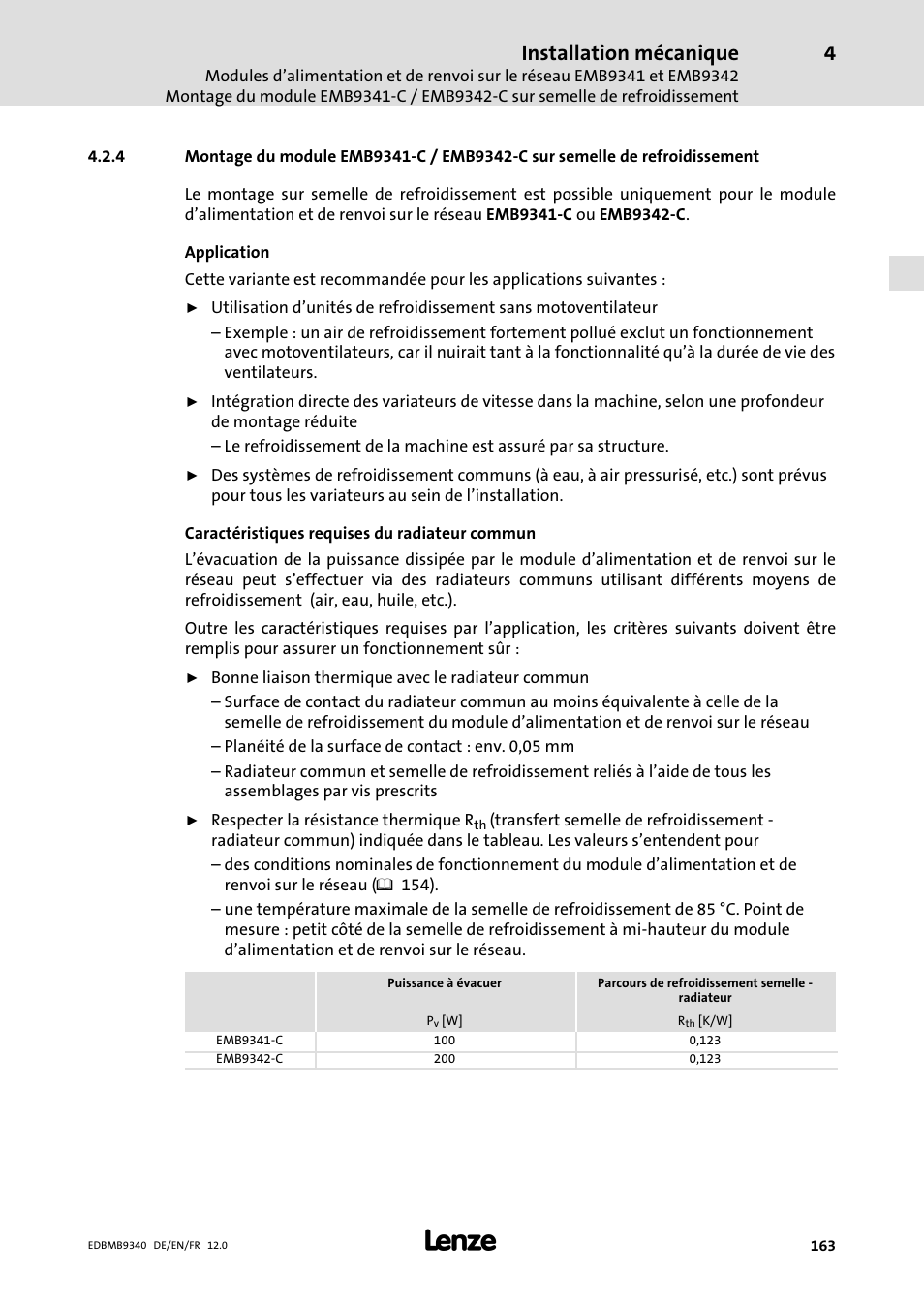 Installation mécanique | Lenze EMB934x User Manual | Page 163 / 206