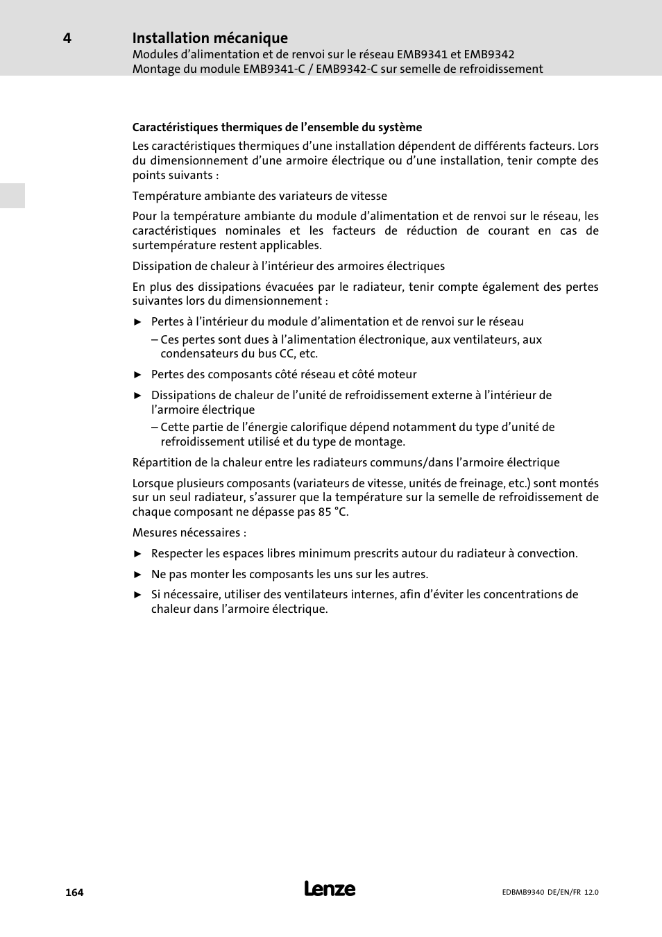 Installation mécanique | Lenze EMB934x User Manual | Page 164 / 206