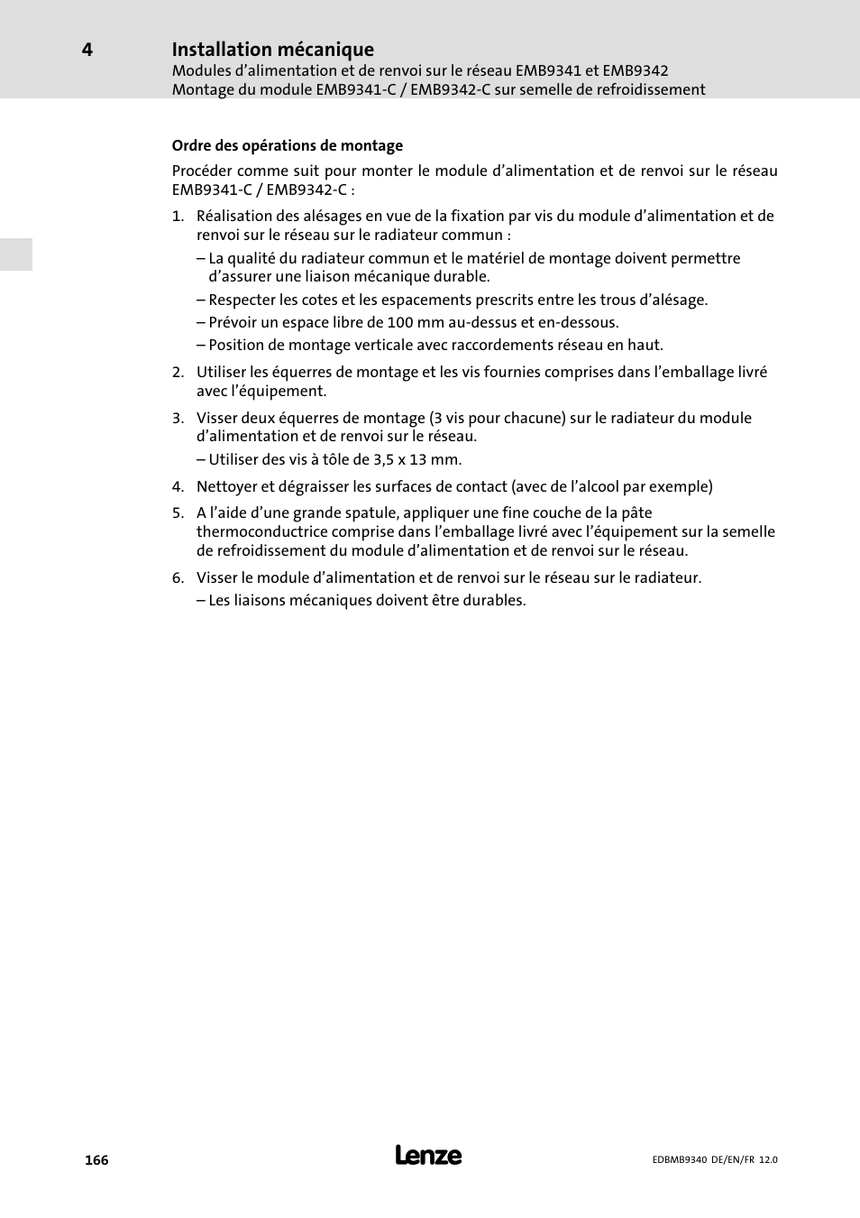 Installation mécanique | Lenze EMB934x User Manual | Page 166 / 206